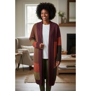 Chico's Stunning Color Blocked Biana Cardigan Sweater Duster Size 2 (18-20) Wool